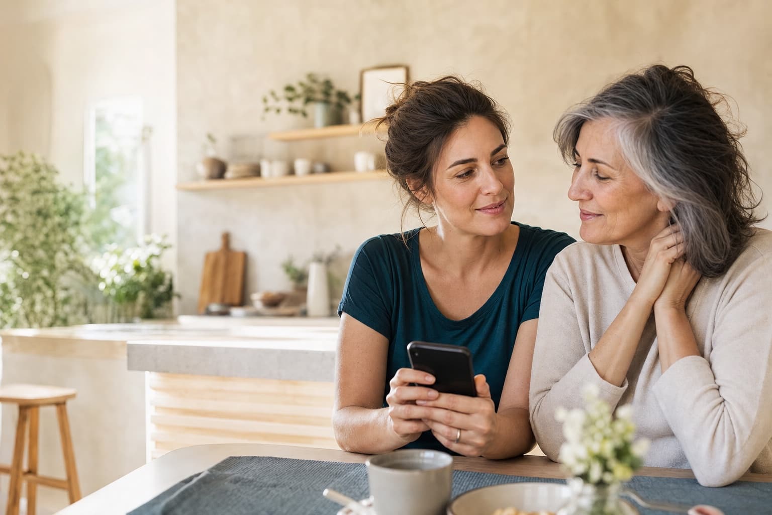 A mother and daughter sharing an everyday moment at home